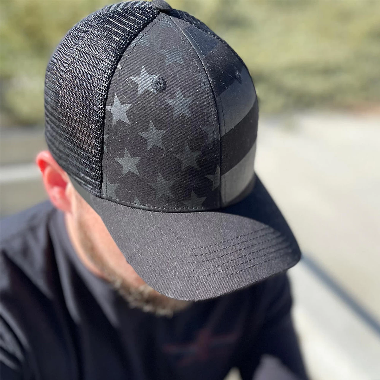 LA Police Gear Screen Printed Blackout Flag Trucker Hat 4 LA Police Gear Screen Printed Blackout Flag Trucker Hat - Image 2